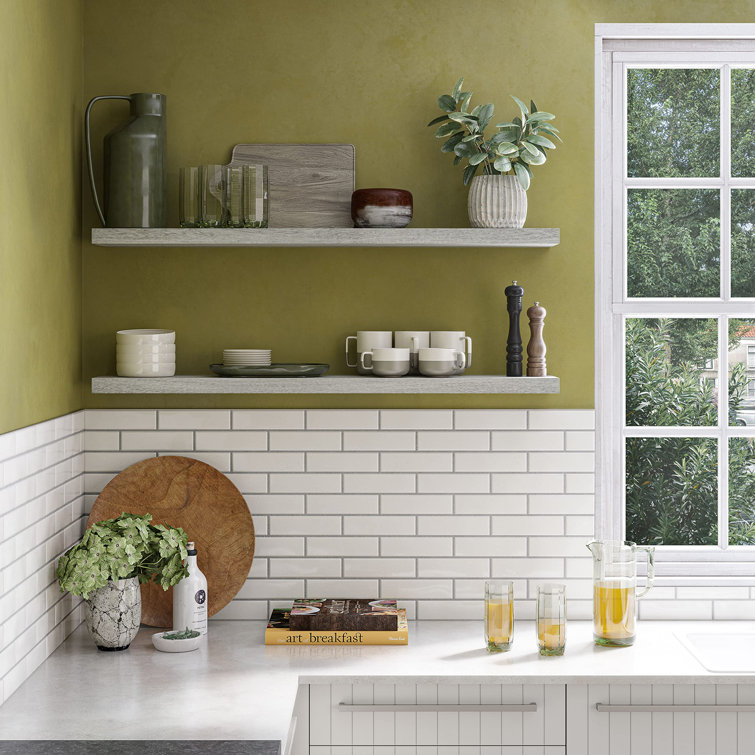 Gray Oak 48'' Floating Wall Shelves with Invisible Brackets