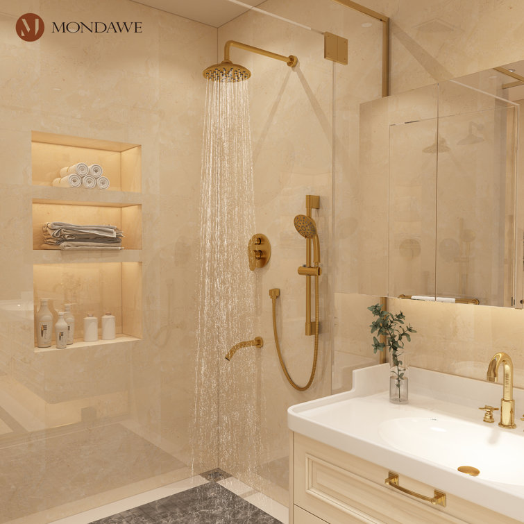 Brushed Gold Multi-Function Rain Shower System with Handheld