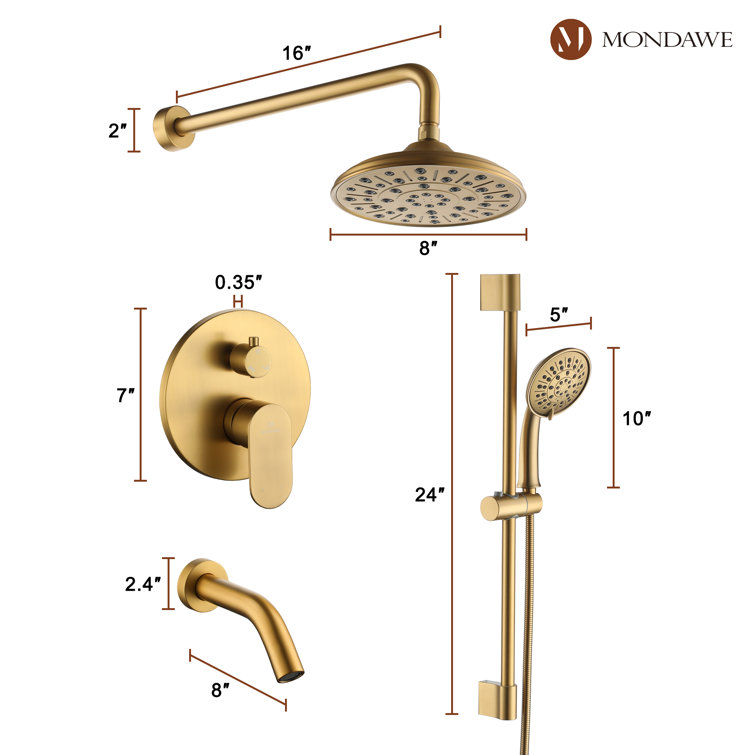Brushed Gold Multi-Function Rain Shower System with Handheld