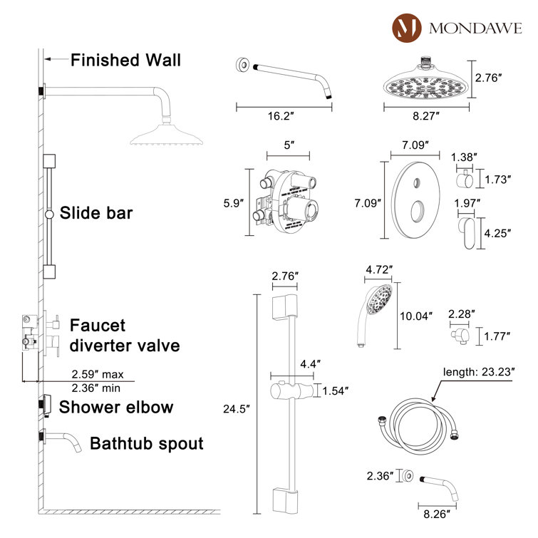 Brushed Gold Multi-Function Rain Shower System with Handheld