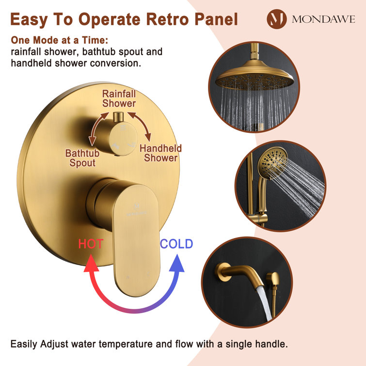 Brushed Gold Multi-Function Rain Shower System with Handheld