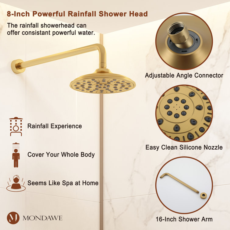 Brushed Gold Multi-Function Rain Shower System with Handheld