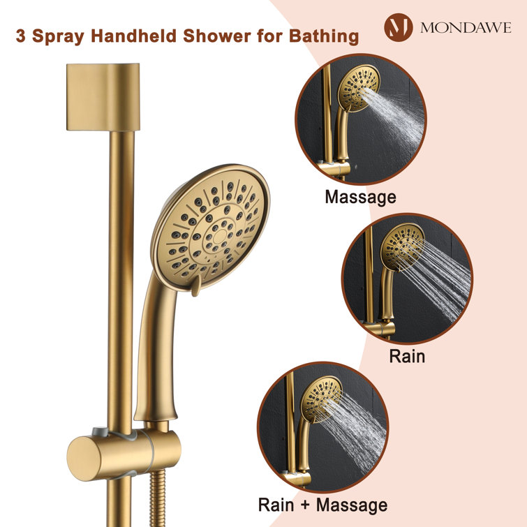 Brushed Gold Multi-Function Rain Shower System with Handheld