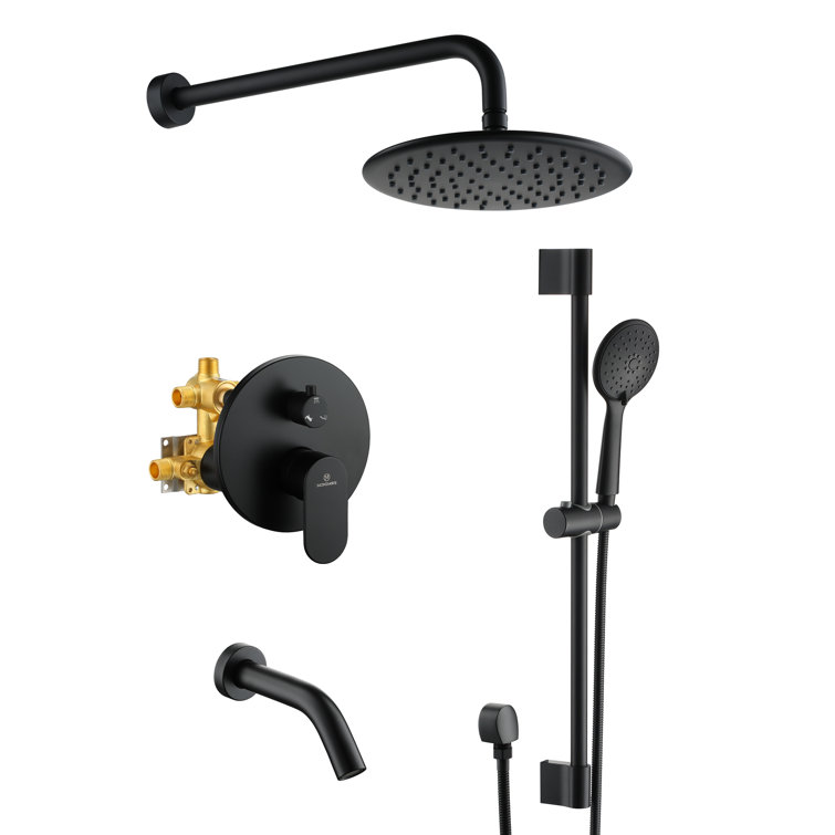 Matte Black Adjustable Height Rain Shower System with Handheld