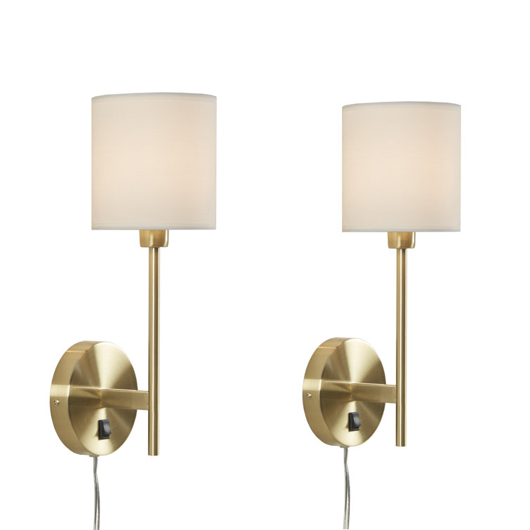 Elegant Gold Metal Wall Sconce with Cream Cylinder Shade - Set of 2