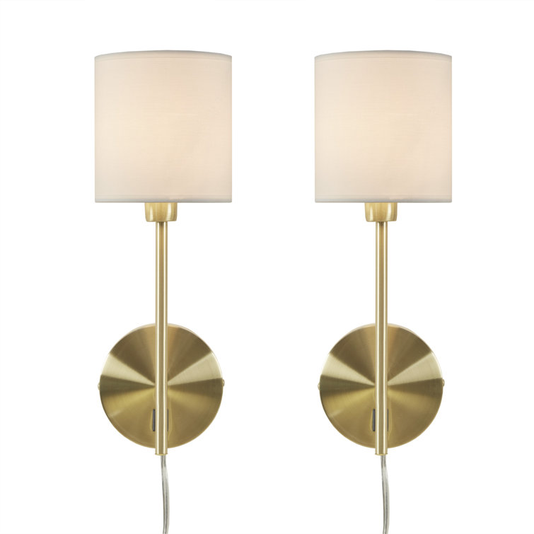 Elegant Gold Metal Wall Sconce with Cream Cylinder Shade - Set of 2
