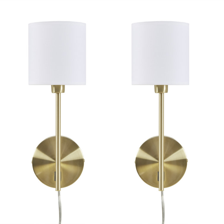 Elegant Gold Metal Wall Sconce with Cream Cylinder Shade - Set of 2