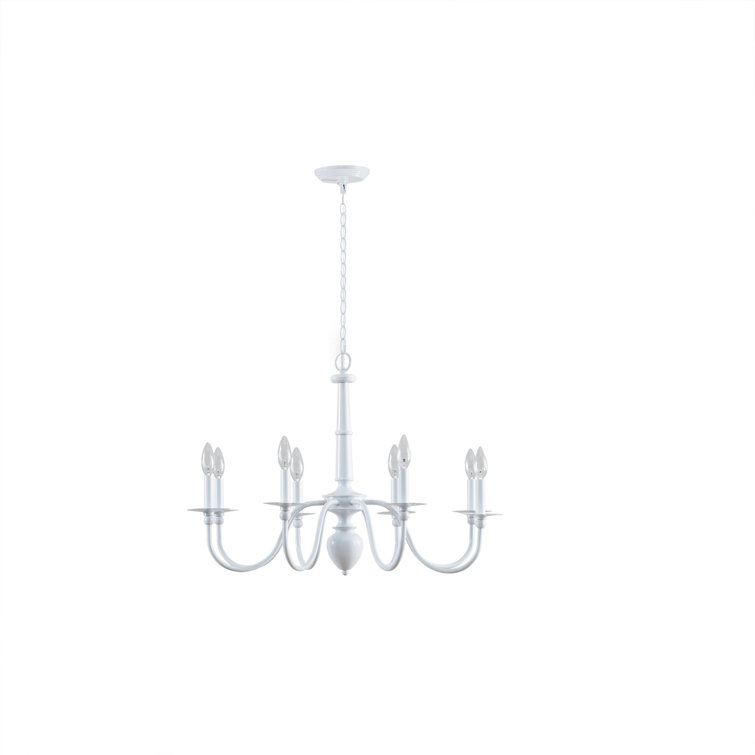 Elegant Glossy White 8-Light Traditional Candle-Style Chandelier