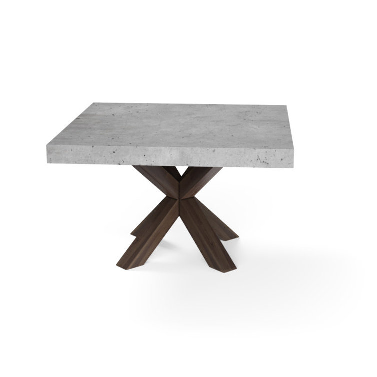 Square Concrete and Acacia Wood Dining Table
