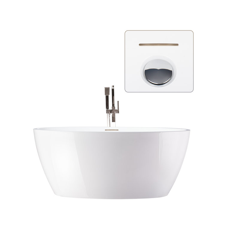 Modern White Acrylic Freestanding Soaking Bathtub with Overflow