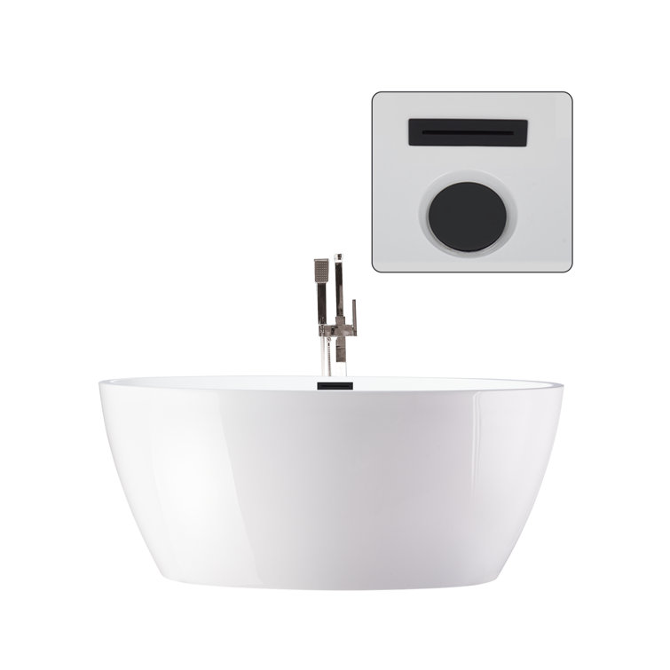 White Acrylic Freestanding Soaking Bathtub with Matte Black Overflow