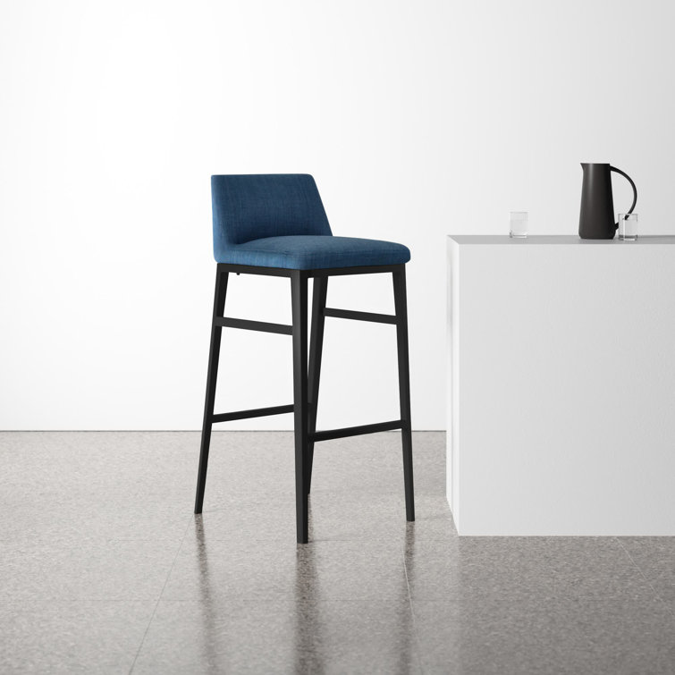 Blue Upholstered Low Back Steel Counter Stool with Footrest