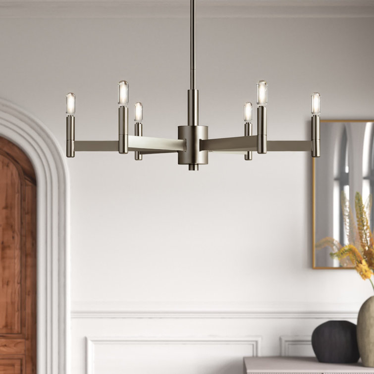Satin Nickel 6-Light Modern Candle Chandelier