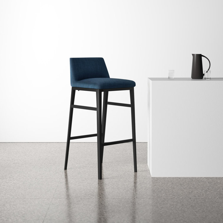 Blue Upholstered Low Back Steel Counter Stool with Footrest