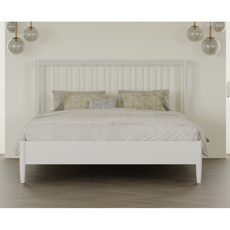 White Queen Solid Wood Frame Bed with Slats