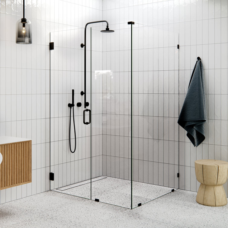 78'' Clear Tempered Glass Frameless Pivot Shower Door in Matte Black