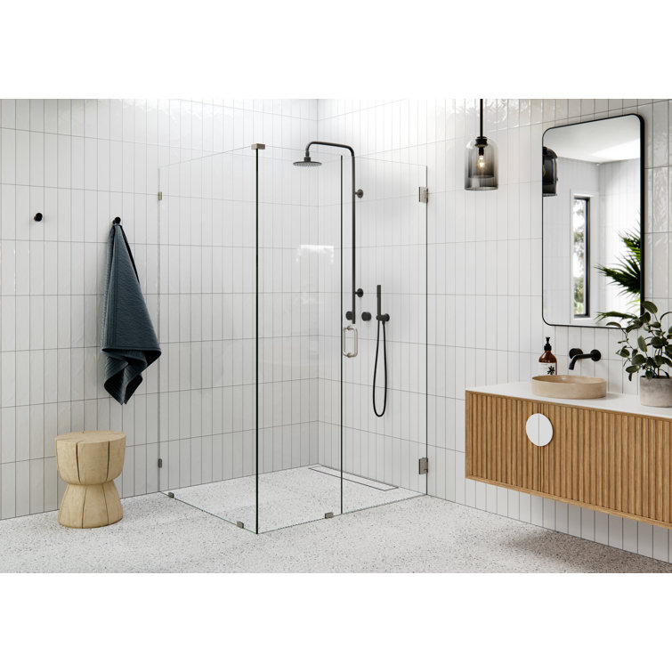 78'' Clear Tempered Glass Frameless Pivot Shower Door in Matte Black