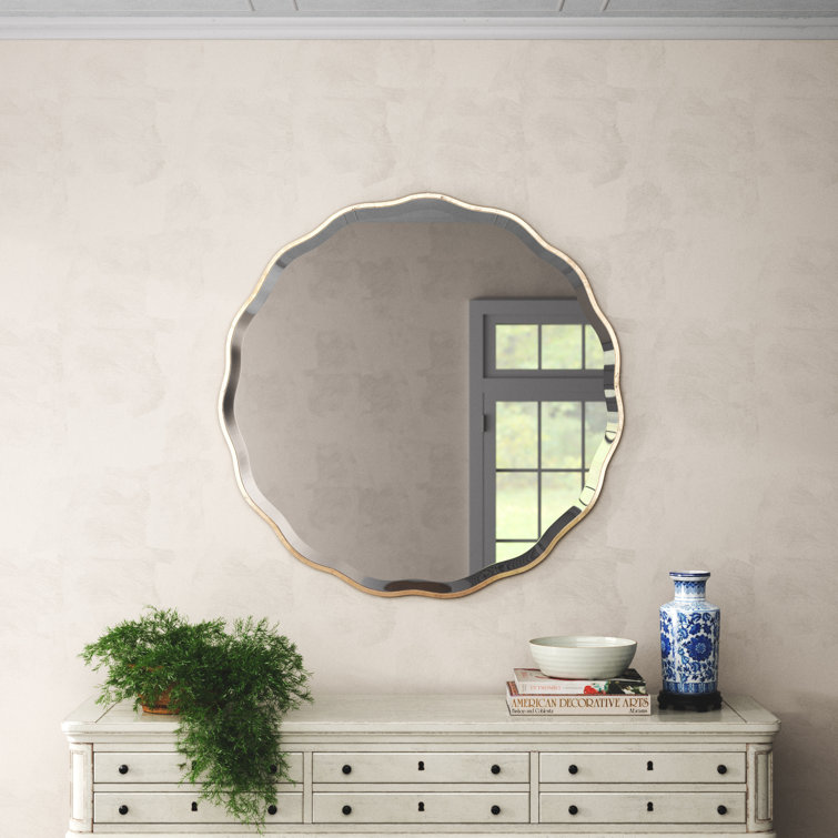 Aged Gold Scalloped Edge Engineered Wood Wall Mirror