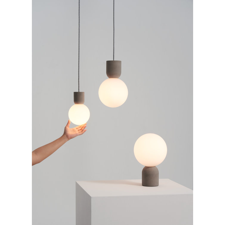 Contemporary Concrete and Glass Globe LED Pendant - Matt Opal Shade