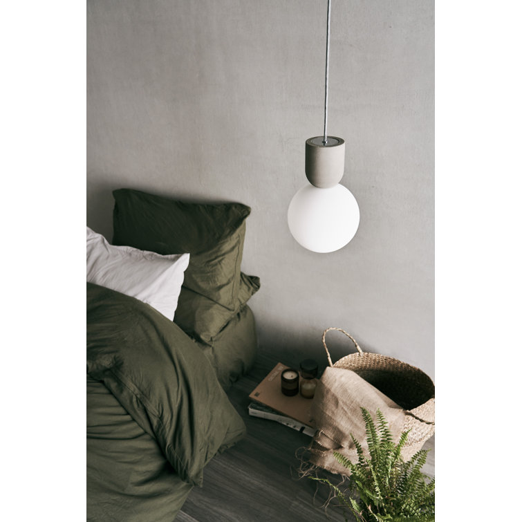 Contemporary Concrete and Glass Globe LED Pendant - Matt Opal Shade