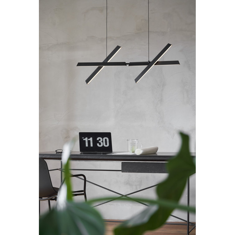 Matte Black Geometric 4-Light LED Pendant with Metal Shade