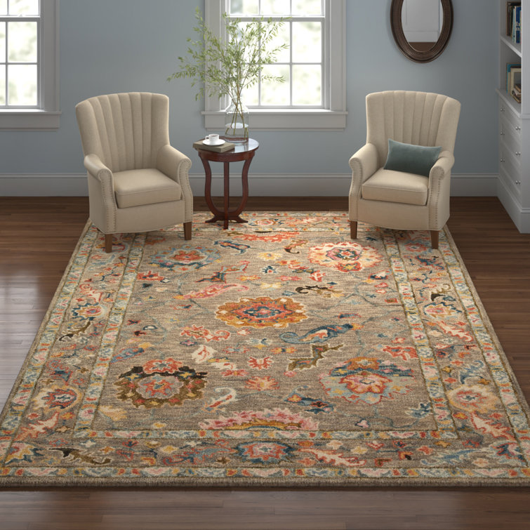 Handmade Grey and Multicolor Wool Oriental Rug