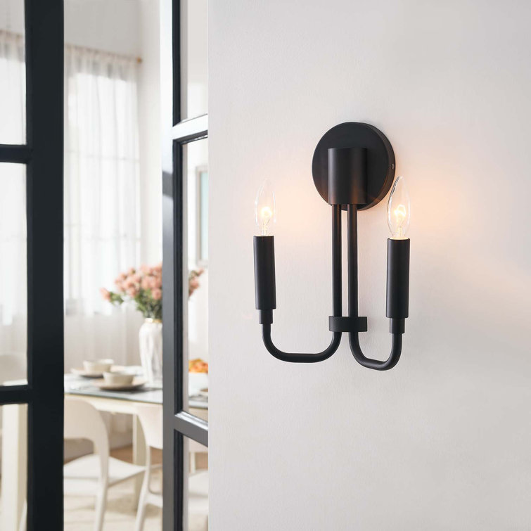 Black Dual Arm Direct Wired Wall Sconce
