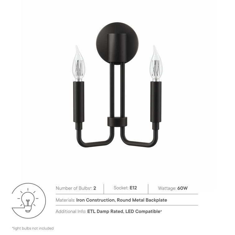 Black Dual Arm Direct Wired Wall Sconce
