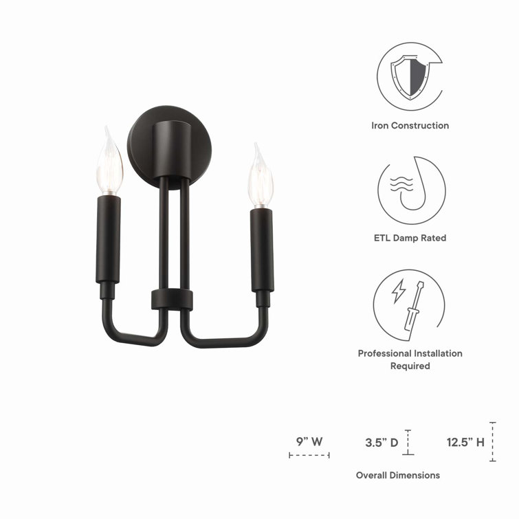 Black Dual Arm Direct Wired Wall Sconce