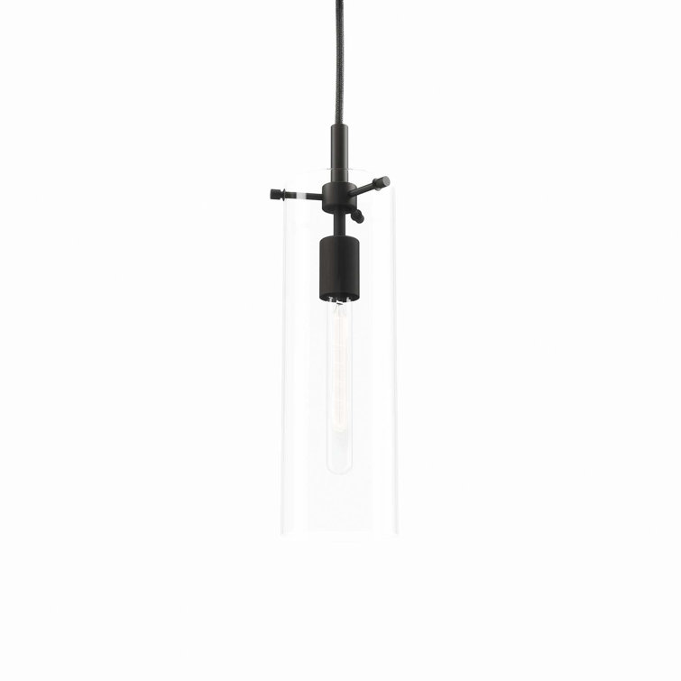Clear Glass and Black LED Pendant Light, 5 x 5 x 72