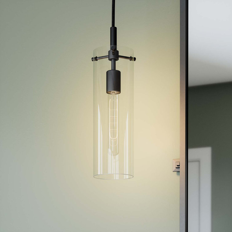 Clear Glass and Black LED Pendant Light, 5 x 5 x 72