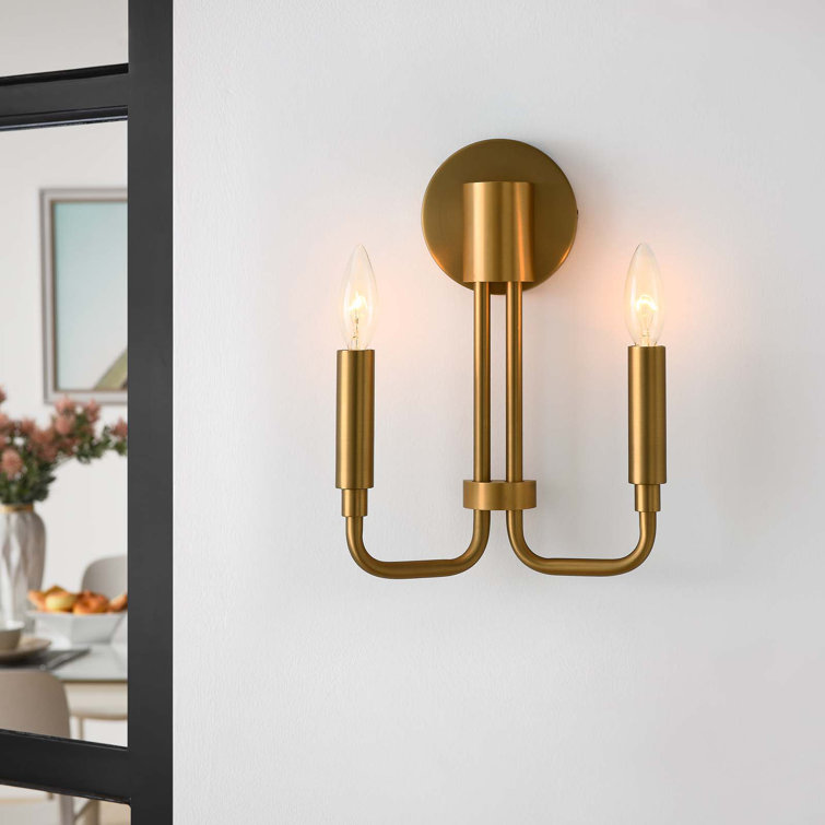 Satin Brass 2-Light Wall Sconce with Iron Construction