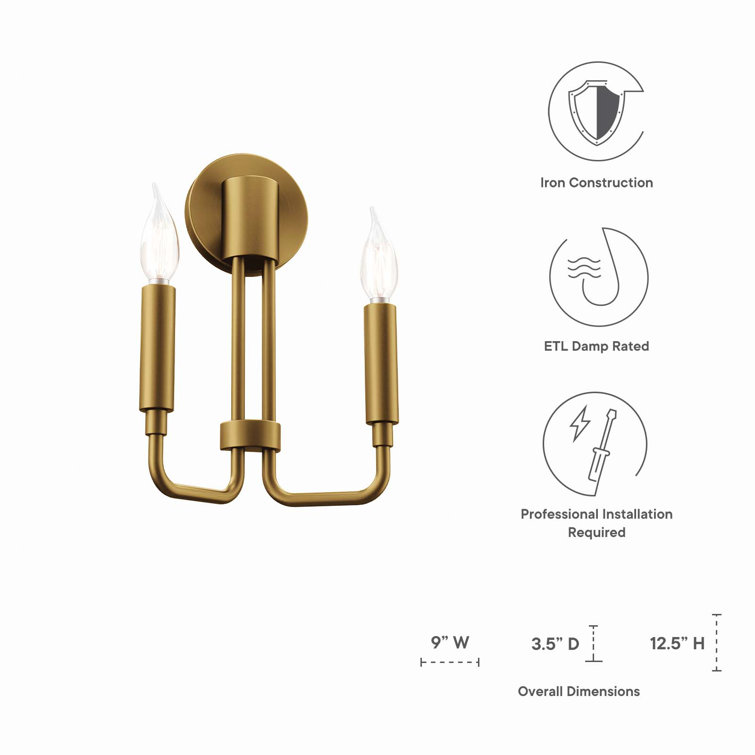 Satin Brass 2-Light Wall Sconce with Iron Construction