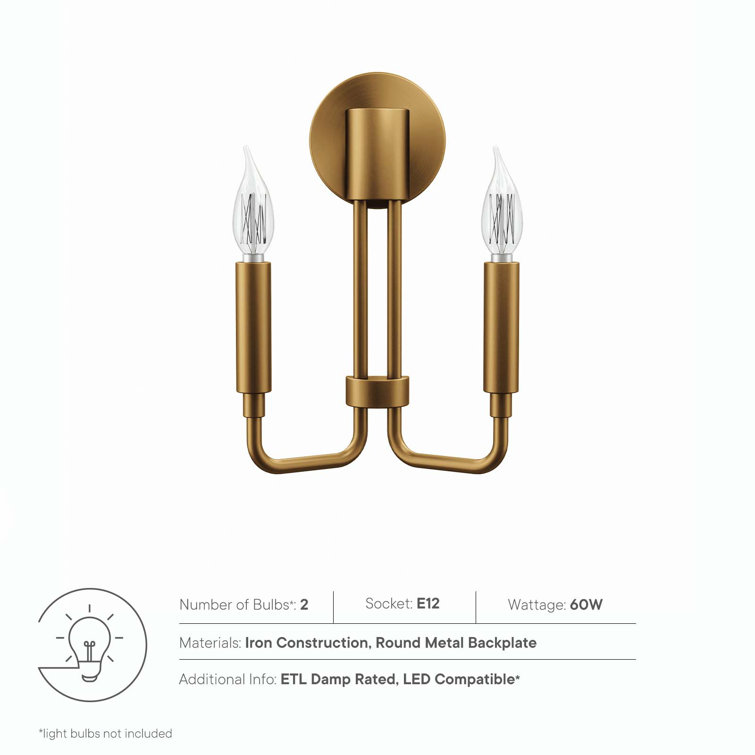 Satin Brass 2-Light Wall Sconce with Iron Construction