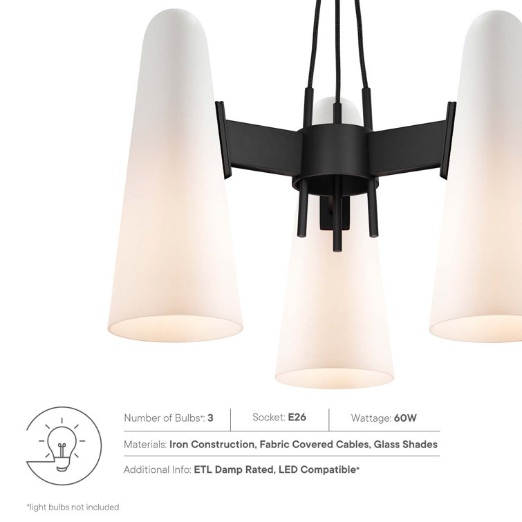 Beacon Opal Black Glass 3-Light Pendant Light