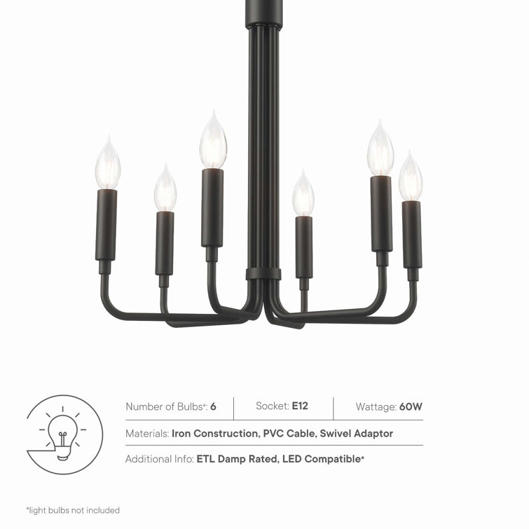 Black 6-Light Chandelier with Ceramic Lamp Holders