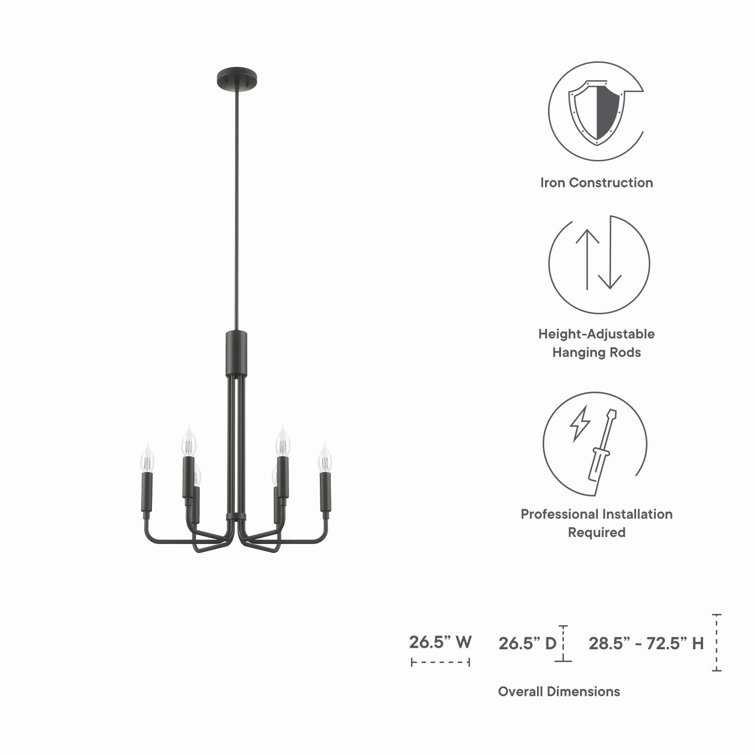 Black 6-Light Chandelier with Ceramic Lamp Holders