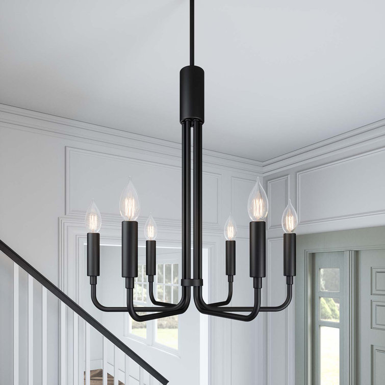 Black 6-Light Chandelier with Ceramic Lamp Holders