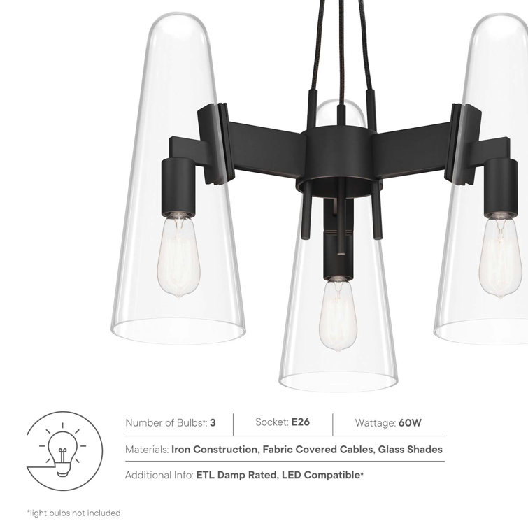 Beacon Adjustable Height 3-Light LED Pendant in Clear Black