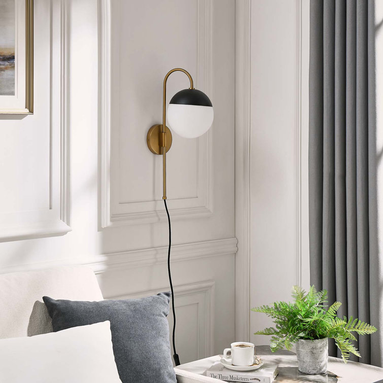 Opal Satin Brass Plug-In Wall Sconce with Frosted Glass Shade