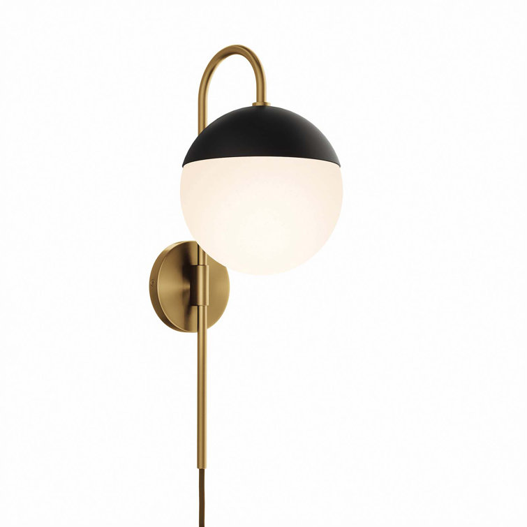 Opal Satin Brass Plug-In Wall Sconce with Frosted Glass Shade