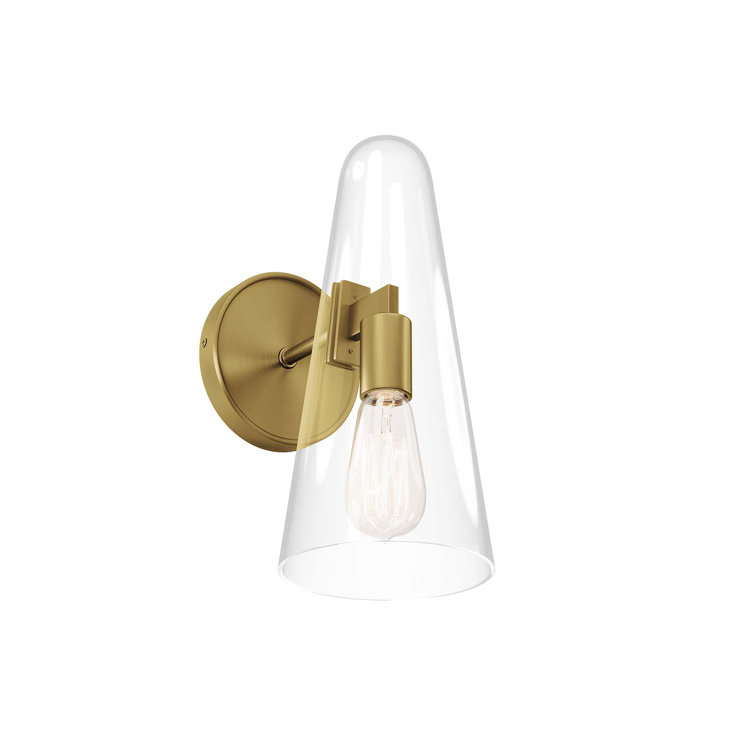 Sleek Satin Brass Beacon Wall Sconce with Clear Glass Shade