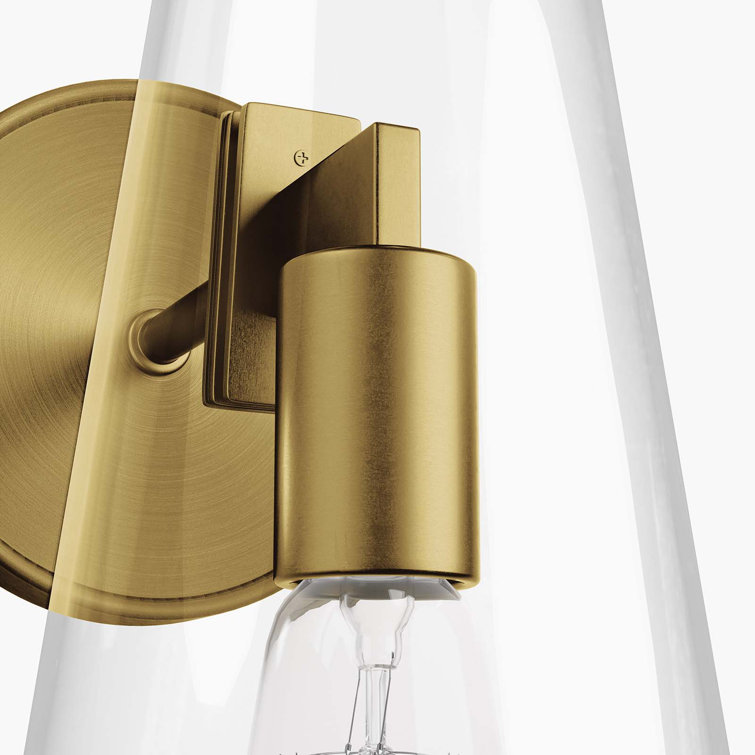Sleek Satin Brass Beacon Wall Sconce with Clear Glass Shade