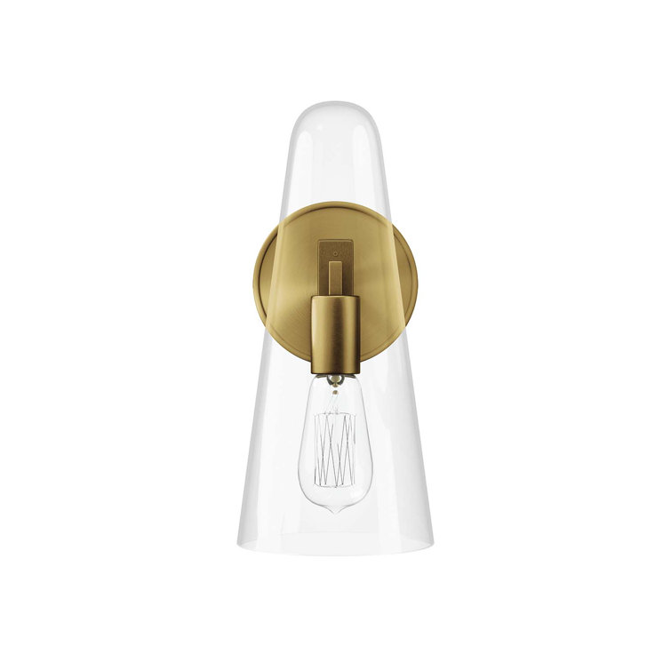 Sleek Satin Brass Beacon Wall Sconce with Clear Glass Shade