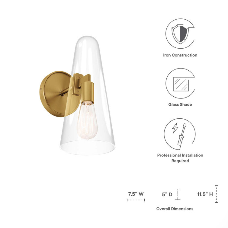 Sleek Satin Brass Beacon Wall Sconce with Clear Glass Shade