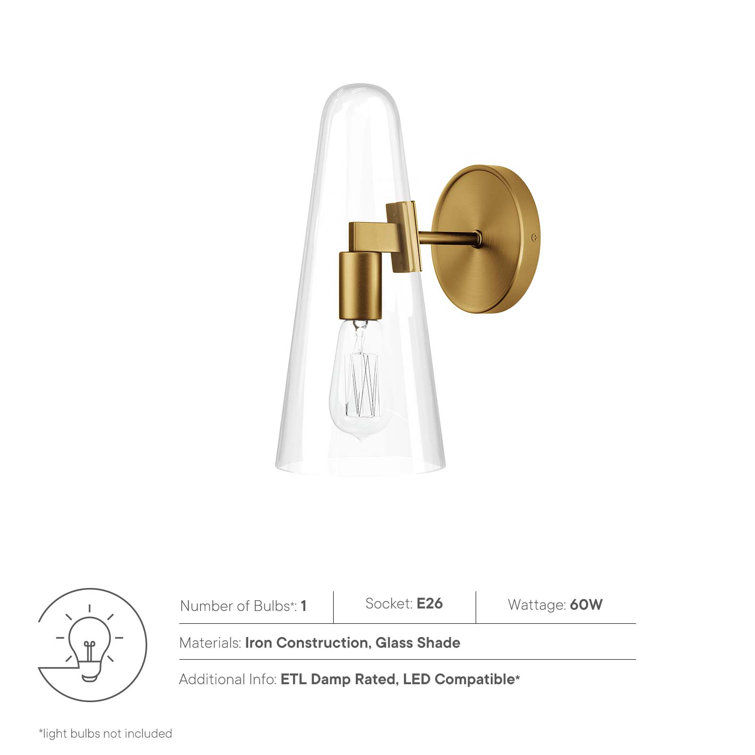 Sleek Satin Brass Beacon Wall Sconce with Clear Glass Shade