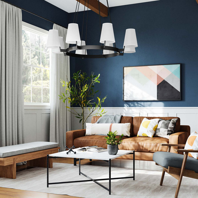 Bronze 8-Light Chandelier with White Fabric Shades