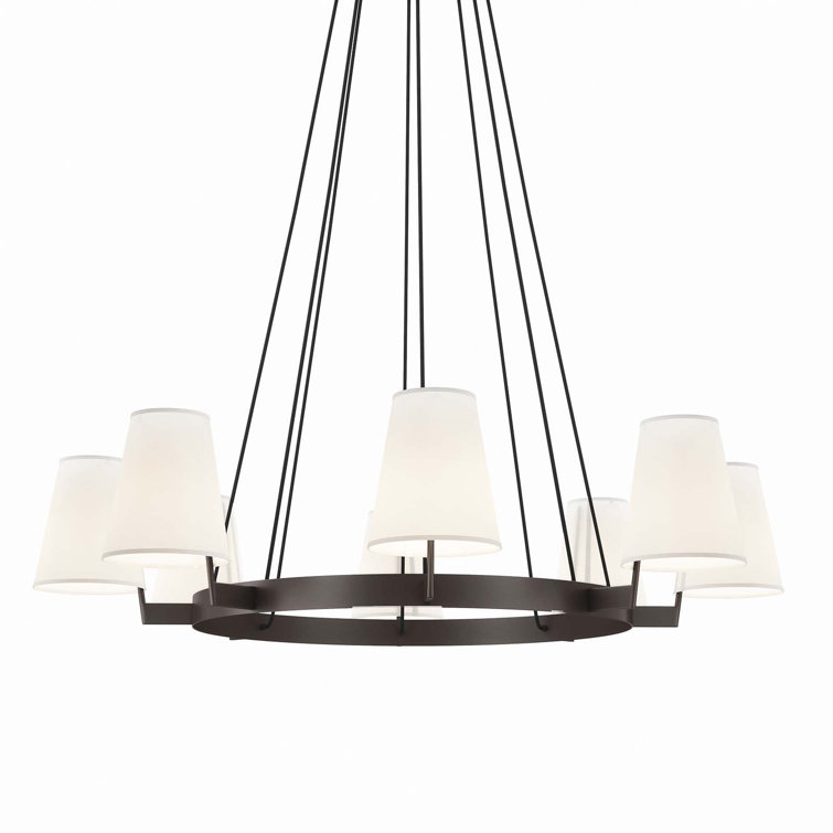 Bronze 8-Light Chandelier with White Fabric Shades