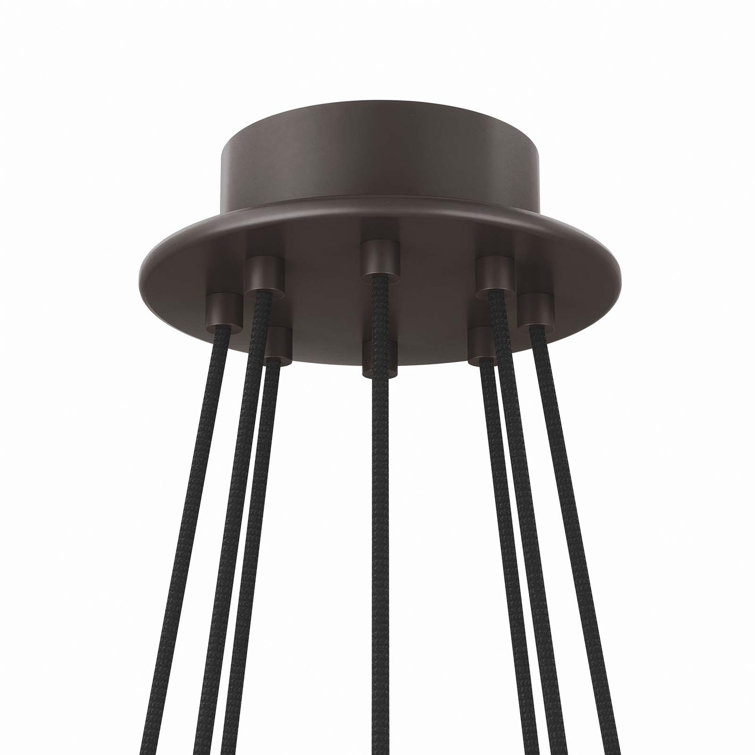 Bronze 8-Light Chandelier with White Fabric Shades