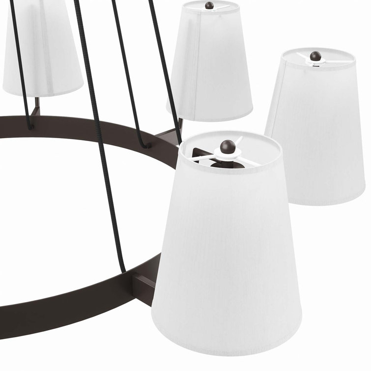 Bronze 8-Light Chandelier with White Fabric Shades
